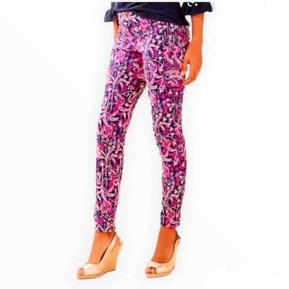 Lilly Pulitzer Navy Pink Resort Swing of Things Kelly Skinny Ankle Pant Size 2 - Picture 1 of 12